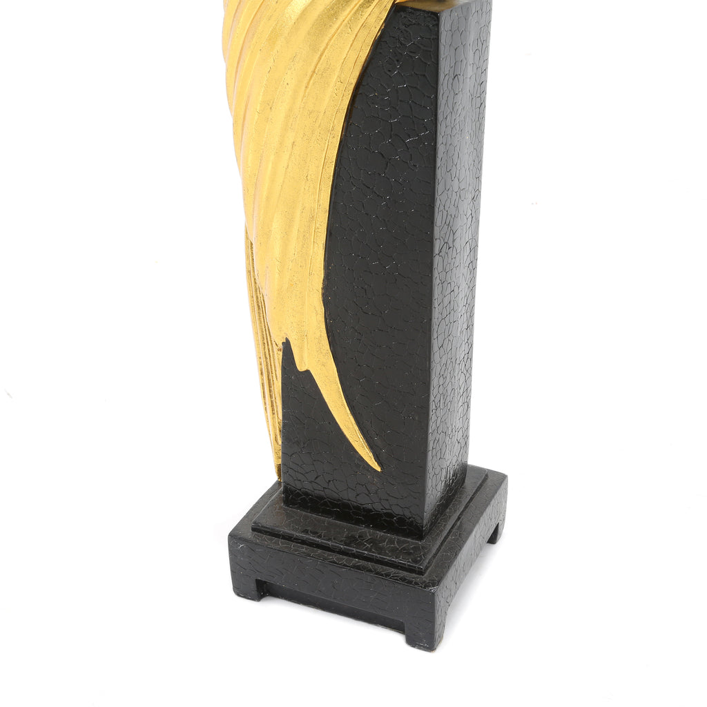 Gold / Black Crane Sculpture on Pedestal