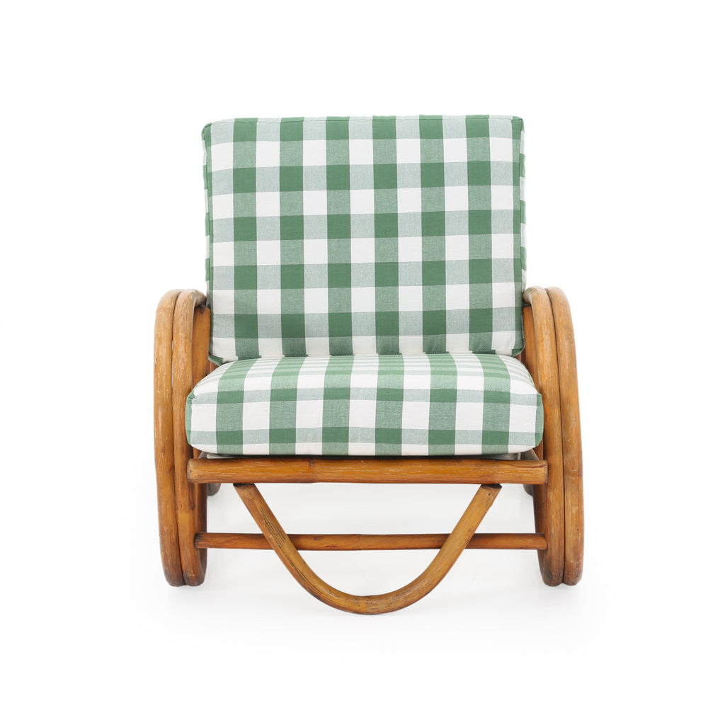 Bamboo Arm Chair With Green Gingham Cushion