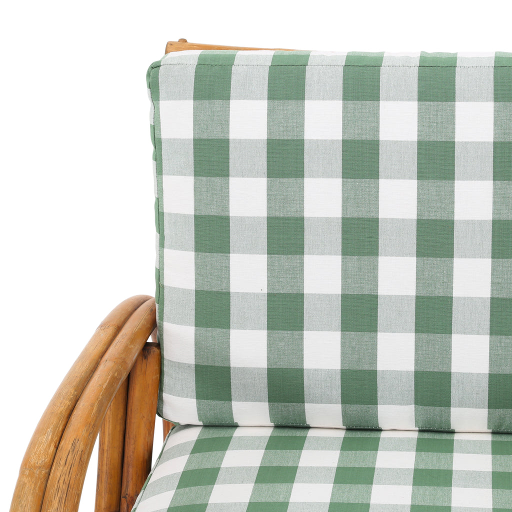 Bamboo Arm Chair With Green Gingham Cushion