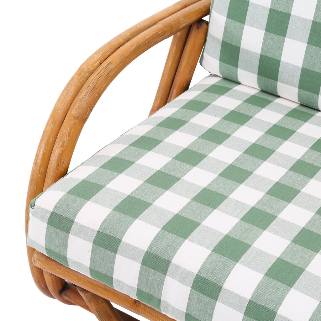 Bamboo Arm Chair With Green Gingham Cushion