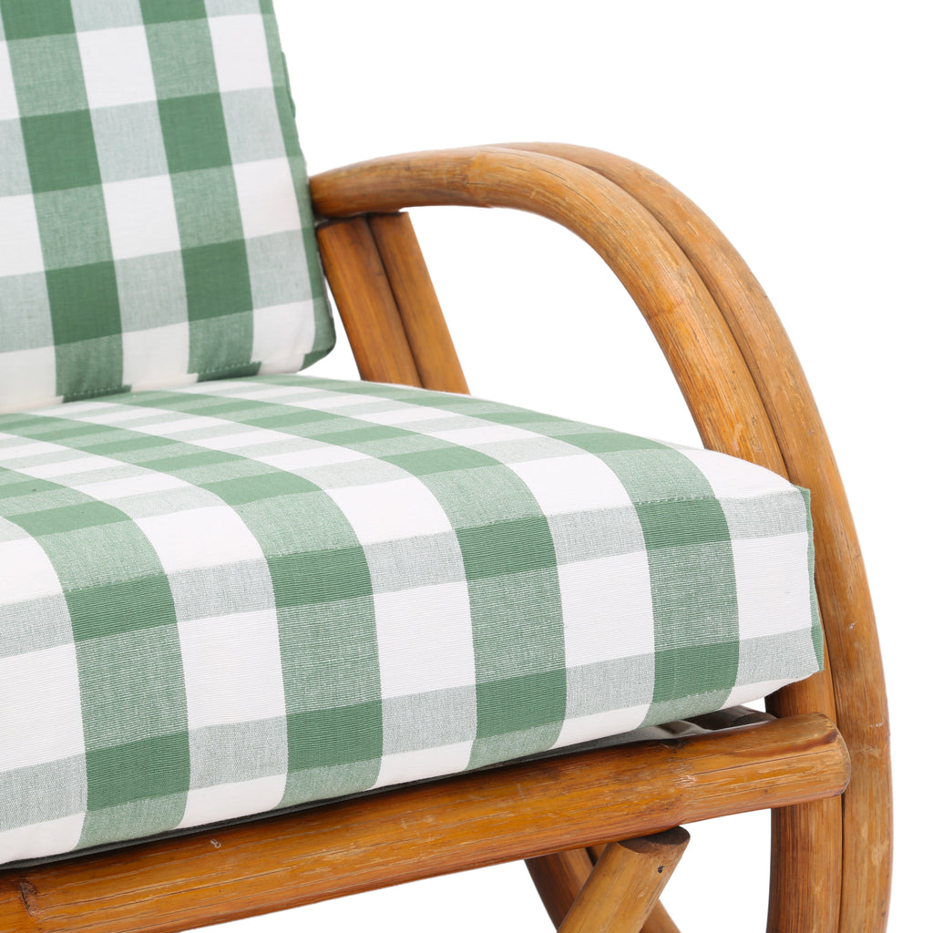Bamboo Arm Chair With Green Gingham Cushion