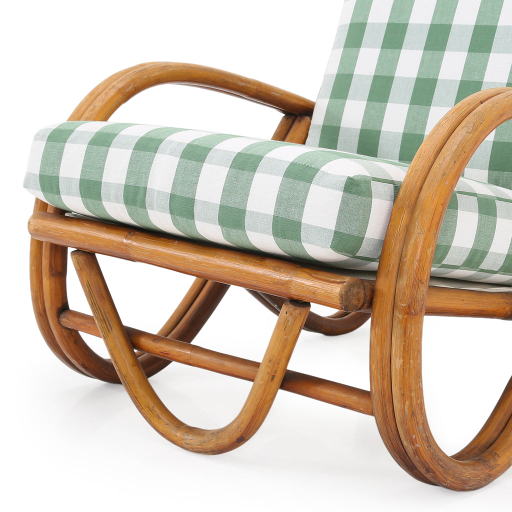 Bamboo Arm Chair With Green Gingham Cushion