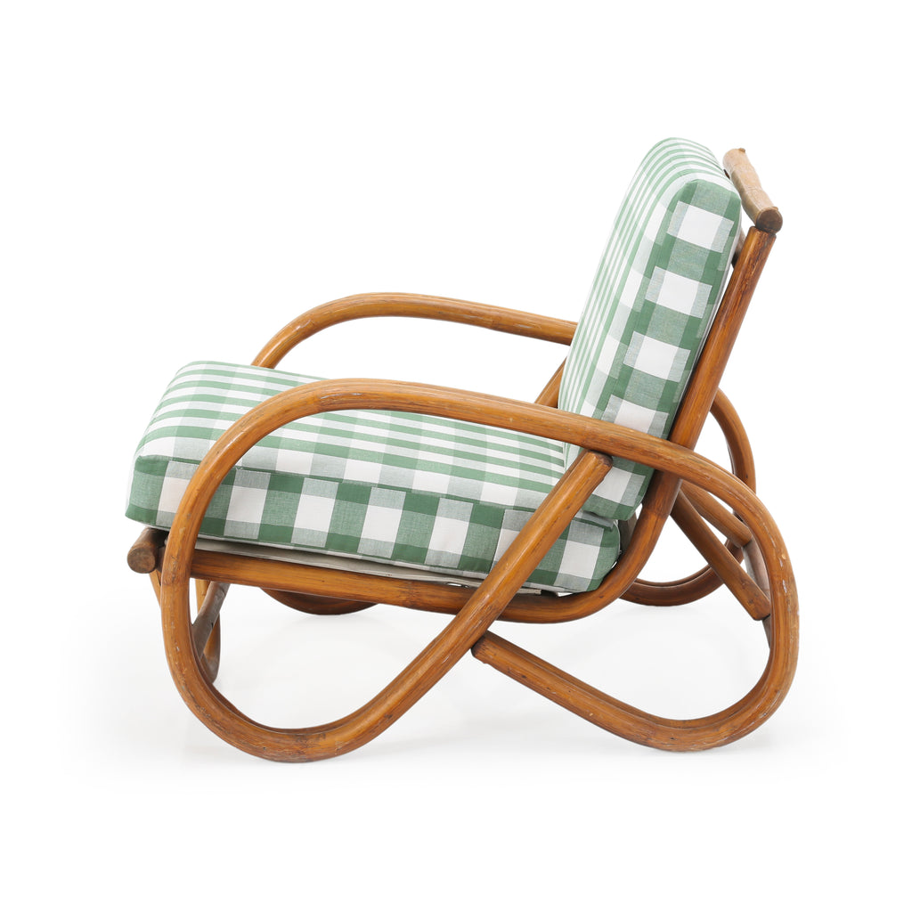 Bamboo Arm Chair With Green Gingham Cushion