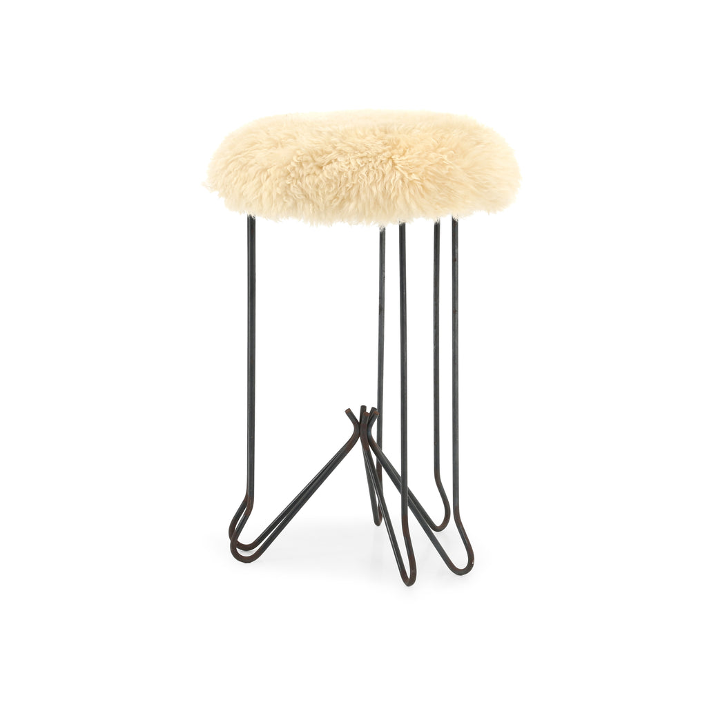 White Shag Fur Stool