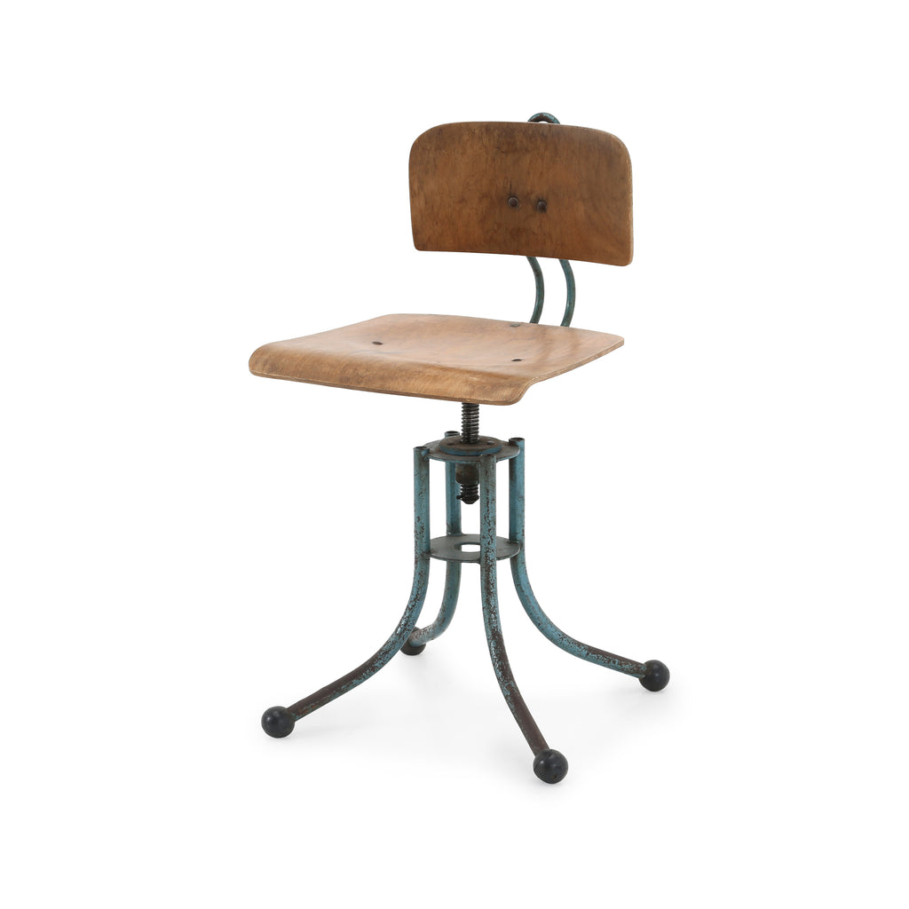 Wood Rustic Blue Metal Stool
