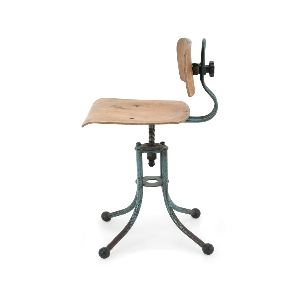 Wood Rustic Blue Metal Stool