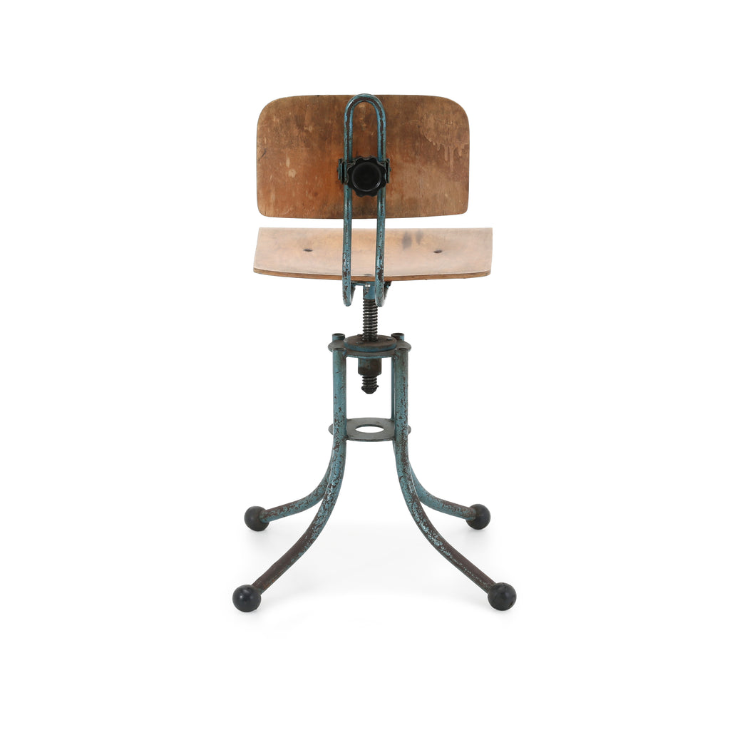 Wood Rustic Blue Metal Stool