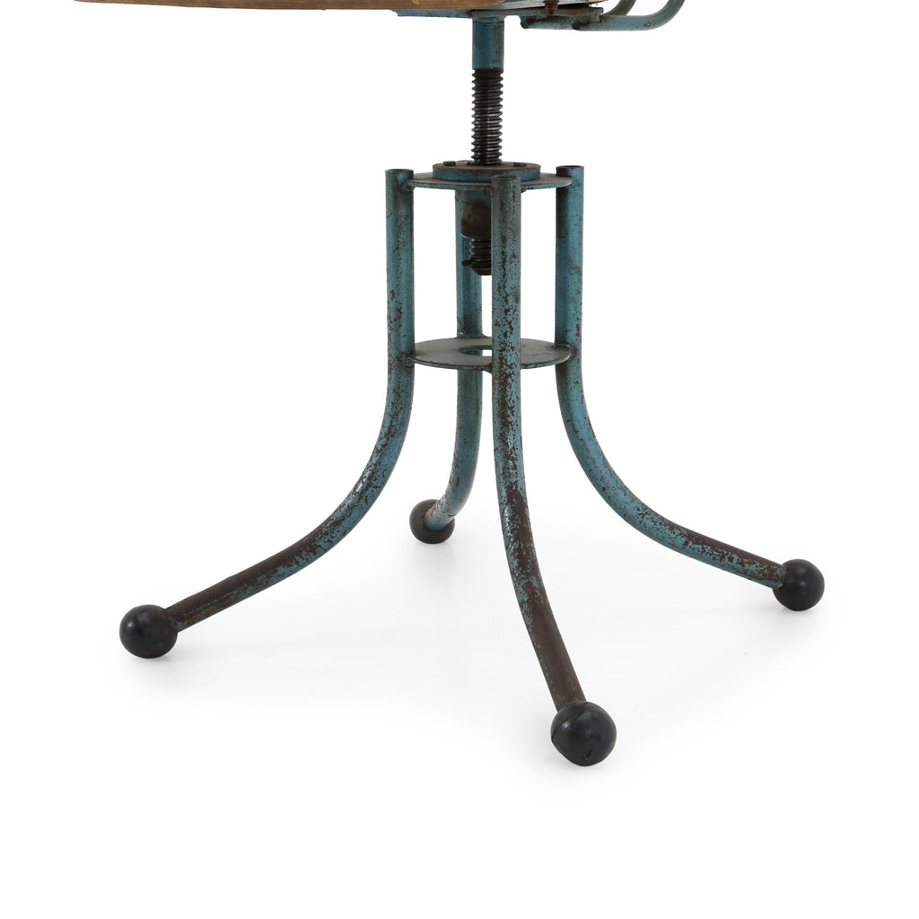 Wood Rustic Blue Metal Stool