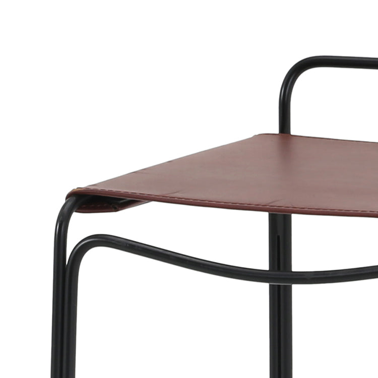 Brown Leather / Metal Square Stool