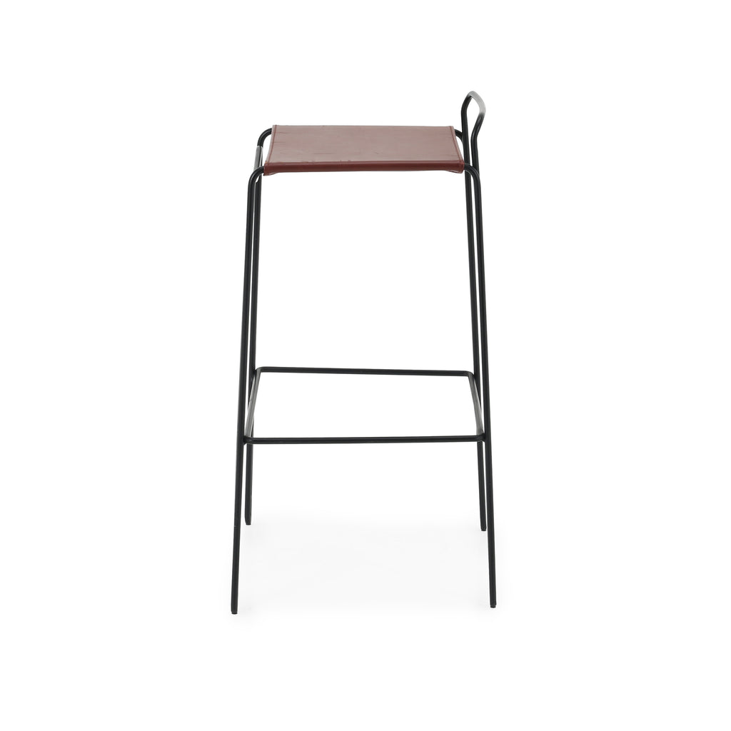 Brown Leather / Metal Square Stool