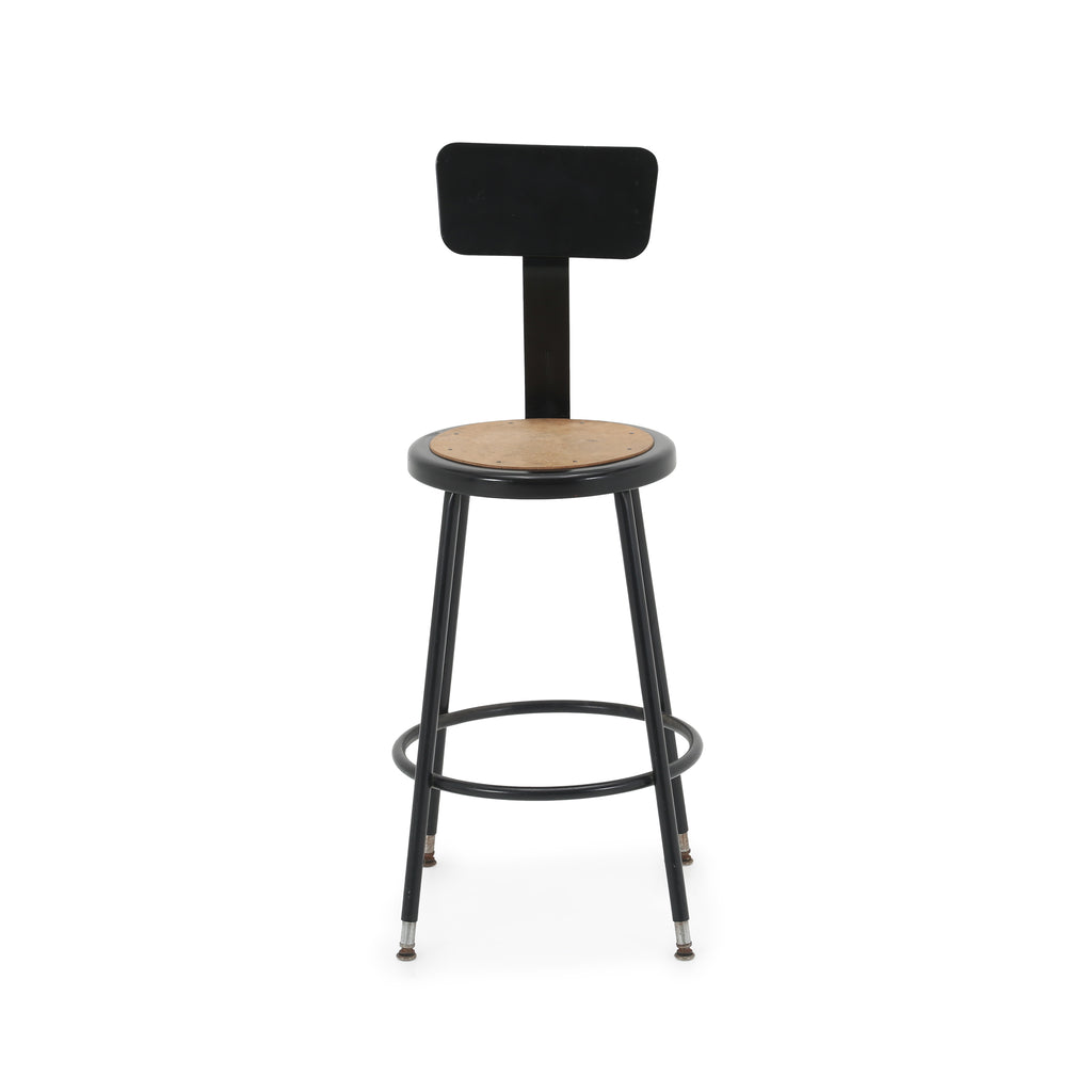 Black Metal Shop Stool with Backrest