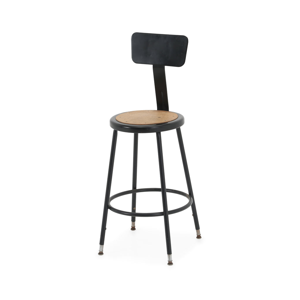 Black Metal Shop Stool with Backrest