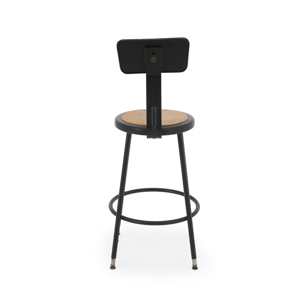 Black Metal Shop Stool with Backrest