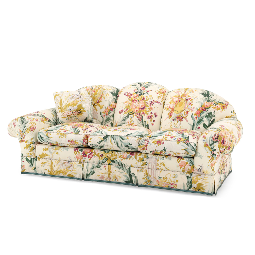 Cream / Green / Yellow Floral Print Sofa