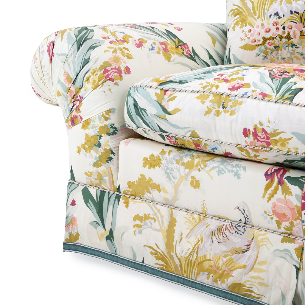 Cream / Green / Yellow Floral Print Sofa