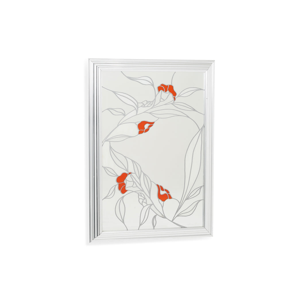 Silver Framed Floral Mirror Art (A+D)