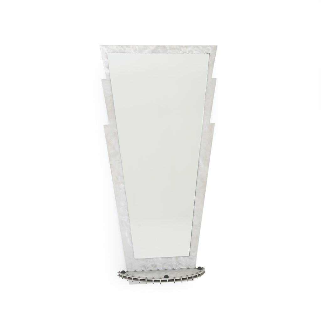 Brushed Metal Art Deco Wall Mirror / Shelf