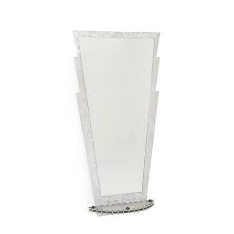 Brushed Metal Art Deco Wall Mirror / Shelf