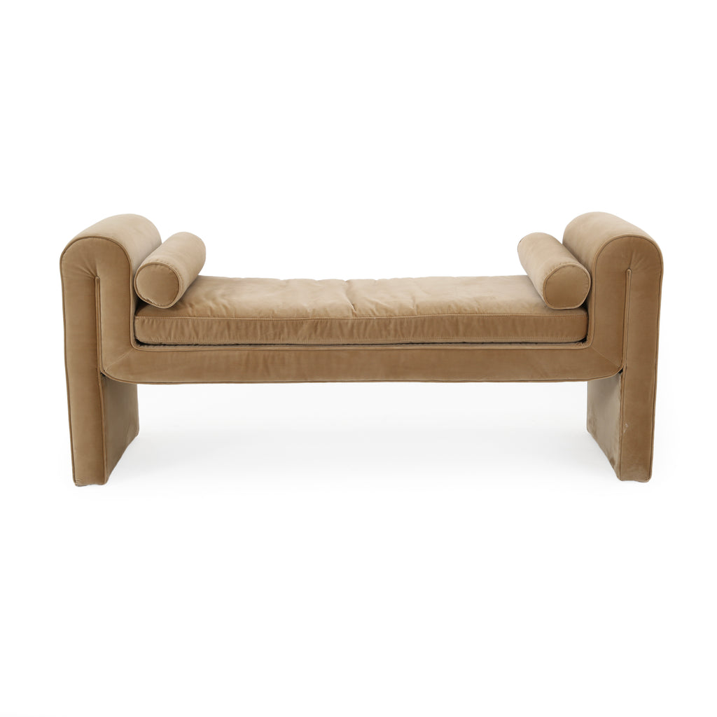 Tan Velour Bench With Two Bolster Pillows