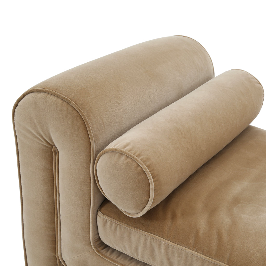 Tan Velour Bench With Two Bolster Pillows