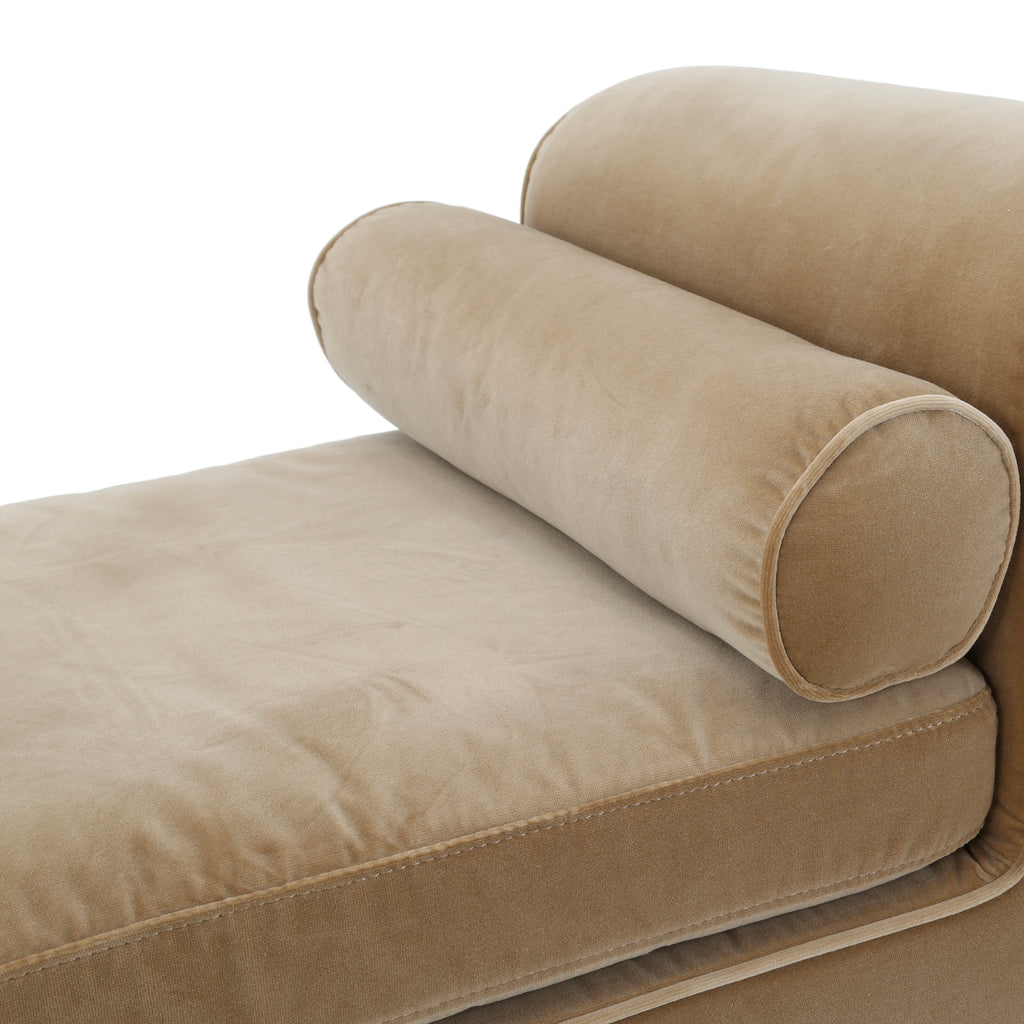 Tan Velour Bench With Two Bolster Pillows