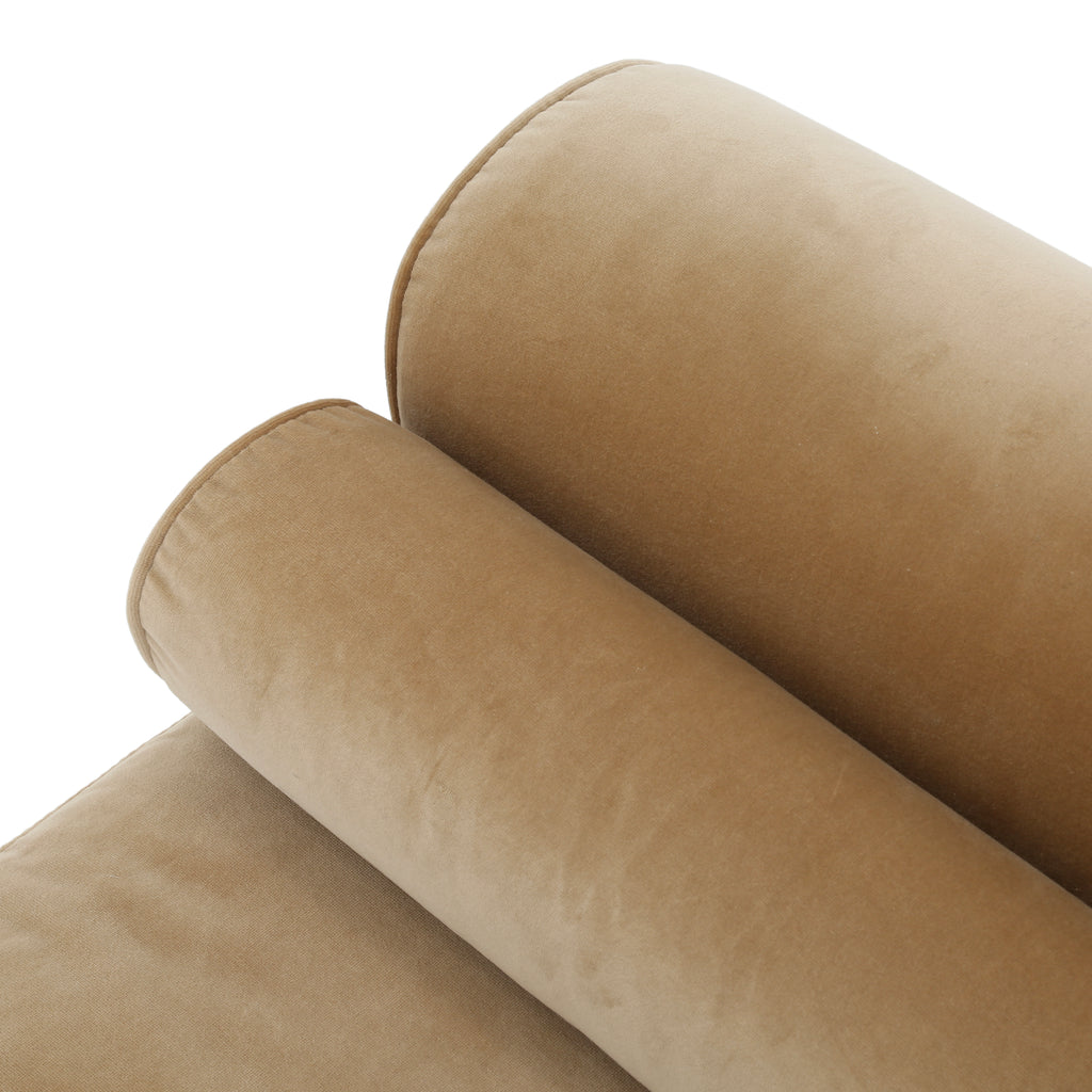 Tan Velour Bench With Two Bolster Pillows