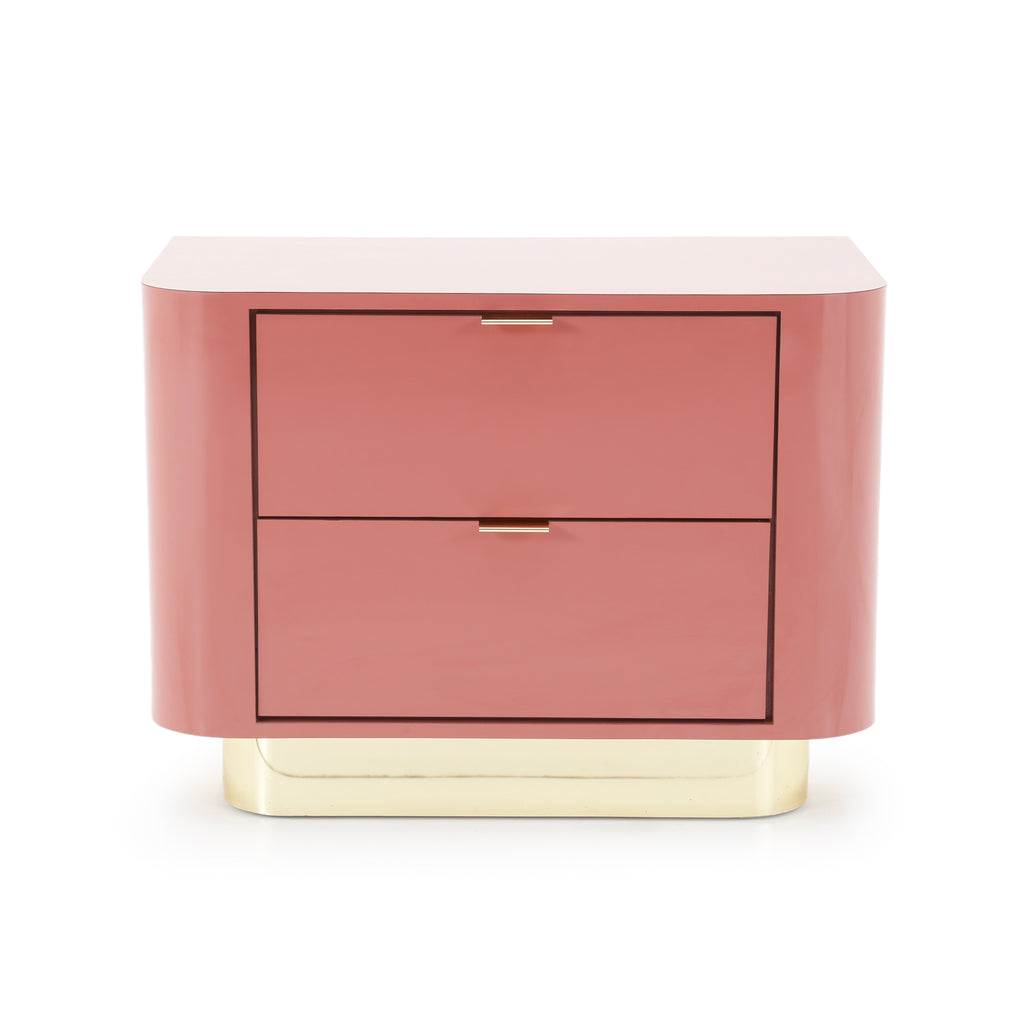 Blush Pink Bedside Table w/ Brass Trim