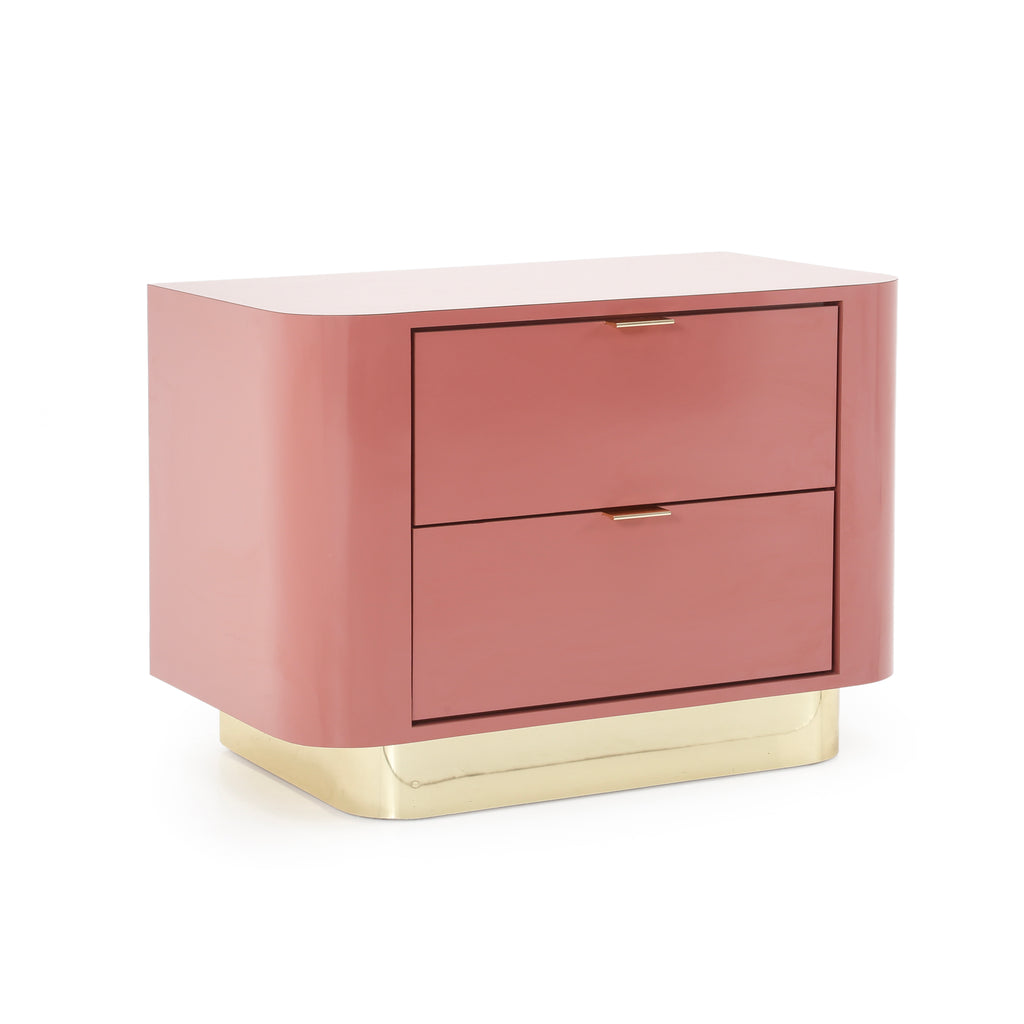 Blush Pink Bedside Table w/ Brass Trim