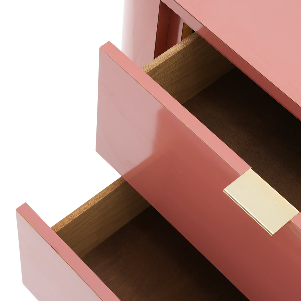 Blush Pink Bedside Table w/ Brass Trim