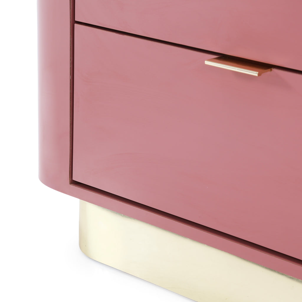 Blush Pink Bedside Table w/ Brass Trim