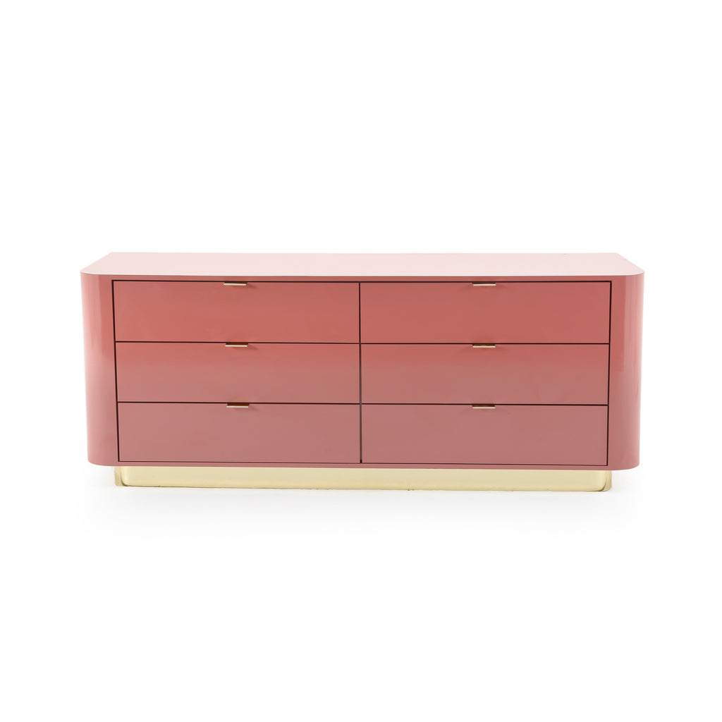 Blush Pink Dresser + Mirror w/ Brass Trim