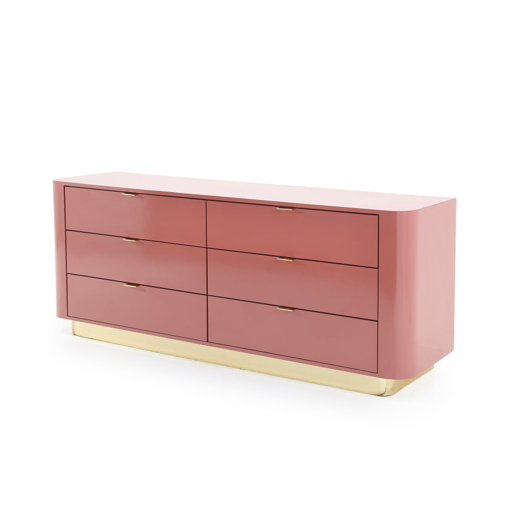 Blush Pink Dresser + Mirror w/ Brass Trim