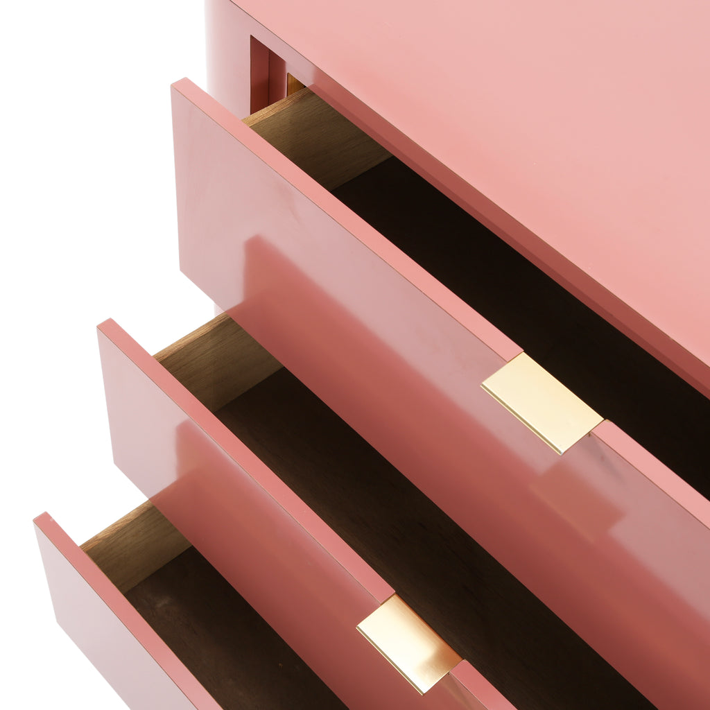 Blush Pink Dresser + Mirror w/ Brass Trim