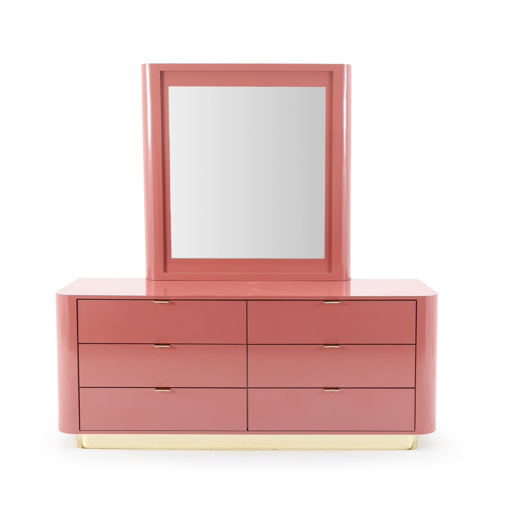 Blush Pink Dresser + Mirror w/ Brass Trim