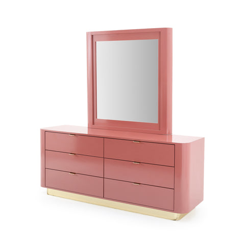Blush Pink Dresser + Mirror w/ Brass Trim