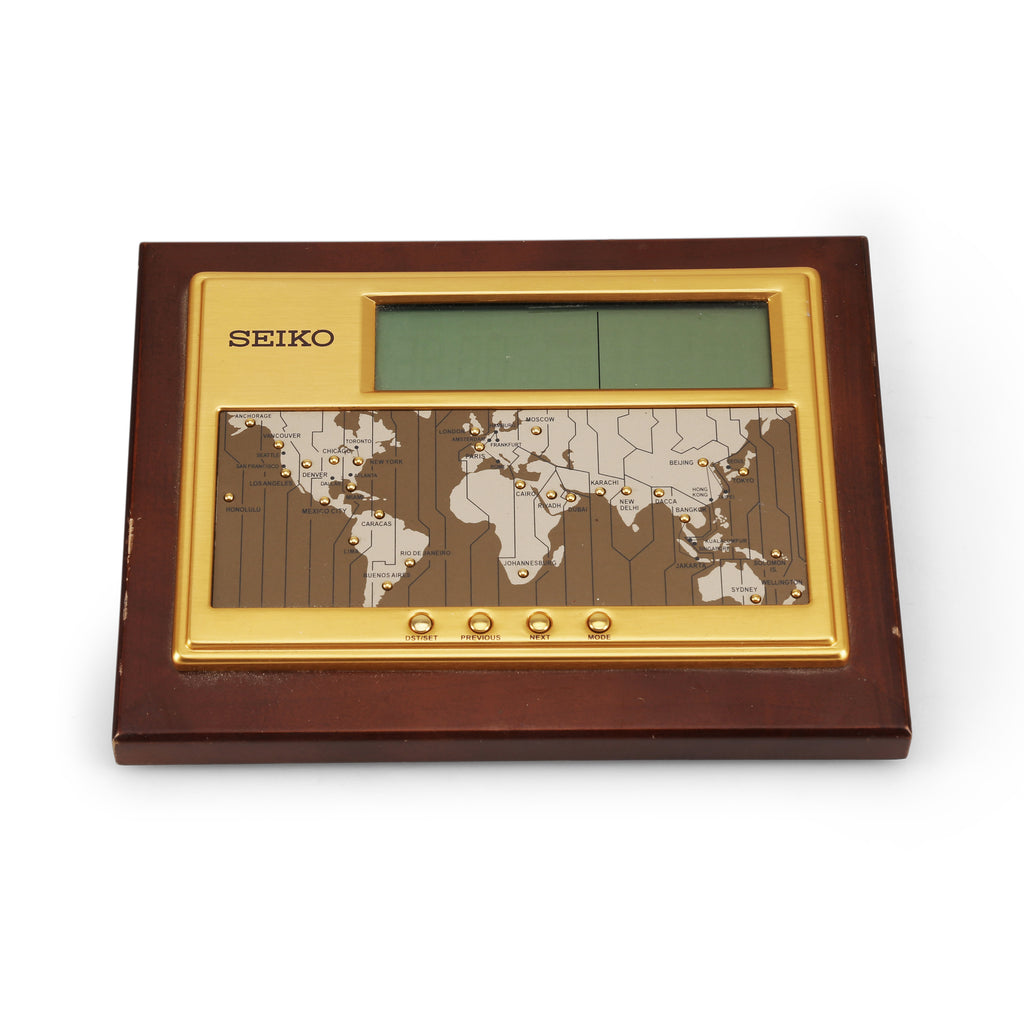Gold / Wood Seiko World Map Clock