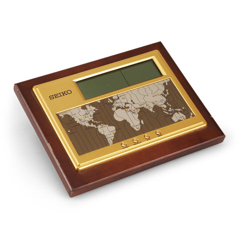 Gold / Wood Seiko World Map Clock