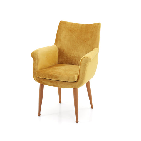 Yellow Velvet Chair with Matchstick Legs