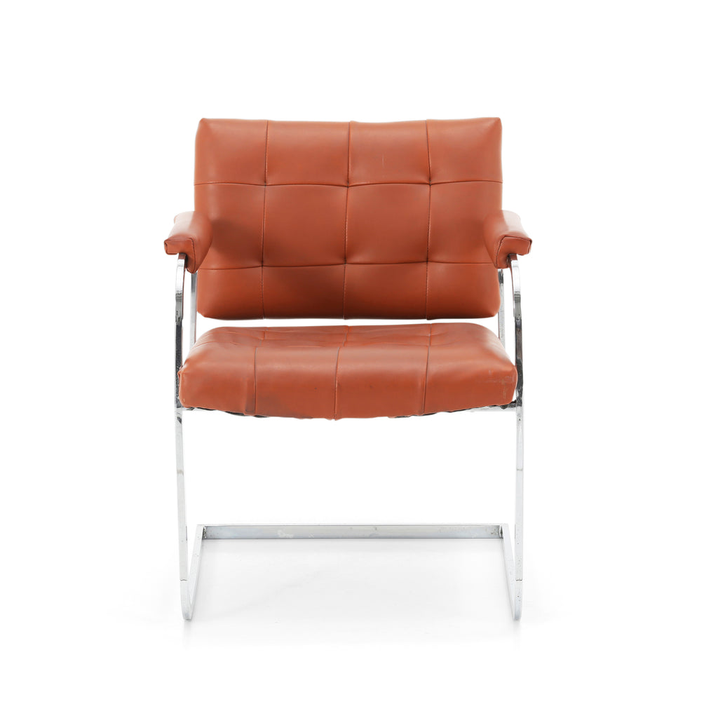 Brown Tufted Leather Cantilever Chrome Chair