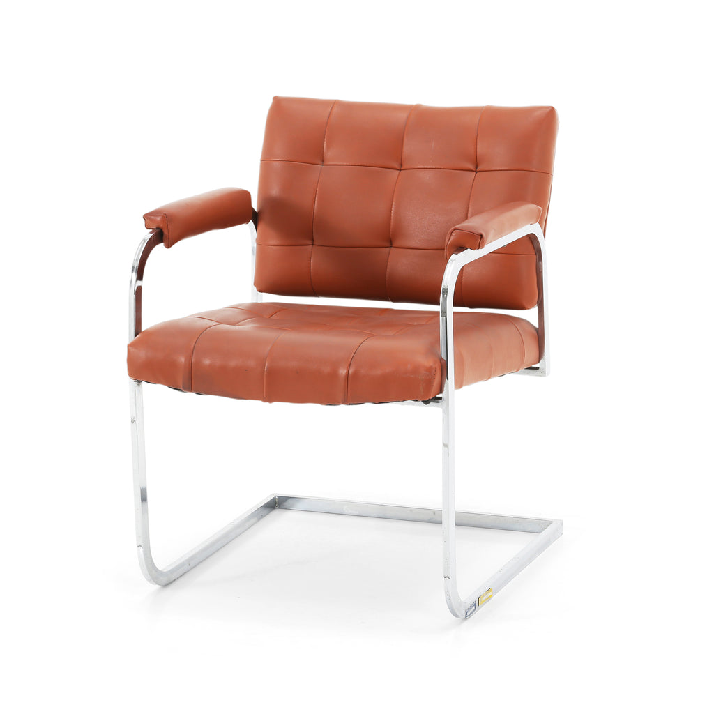 Brown Tufted Leather Cantilever Chrome Chair