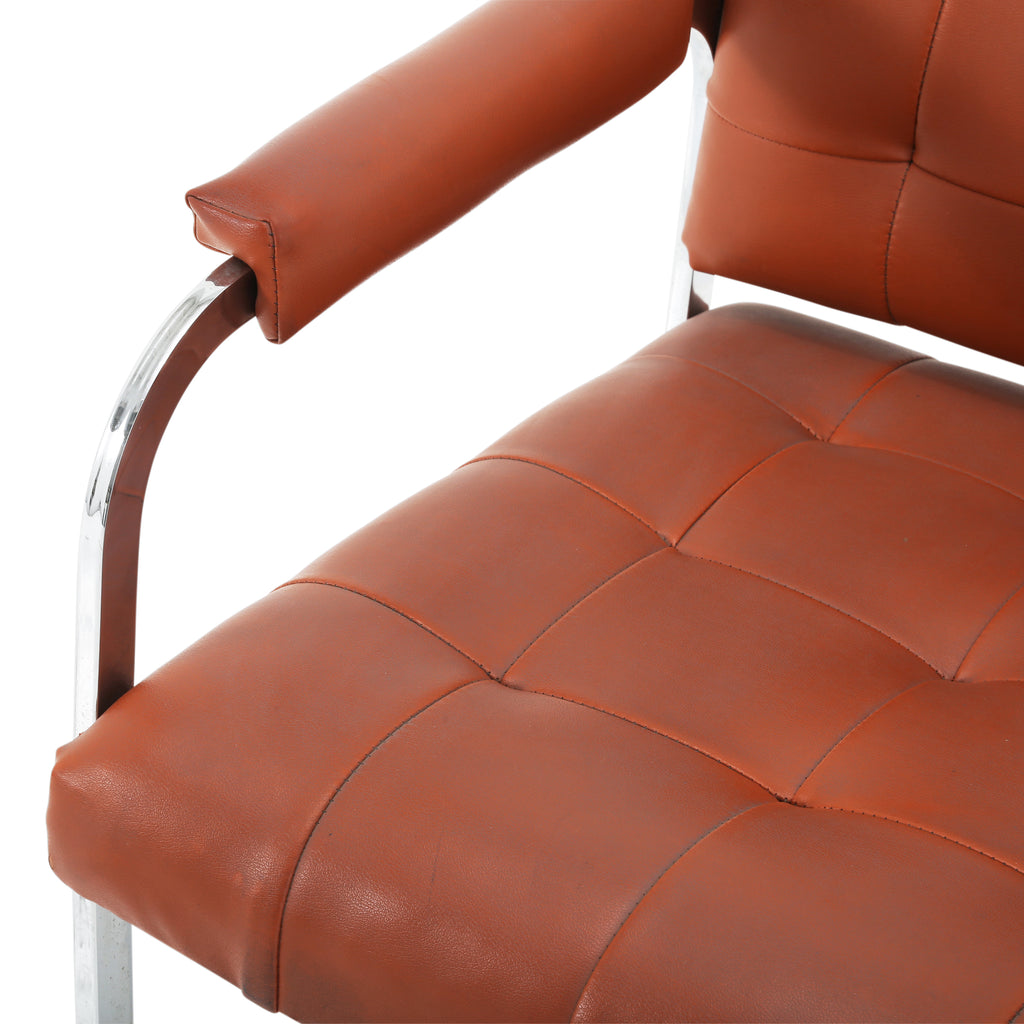 Brown Tufted Leather Cantilever Chrome Chair
