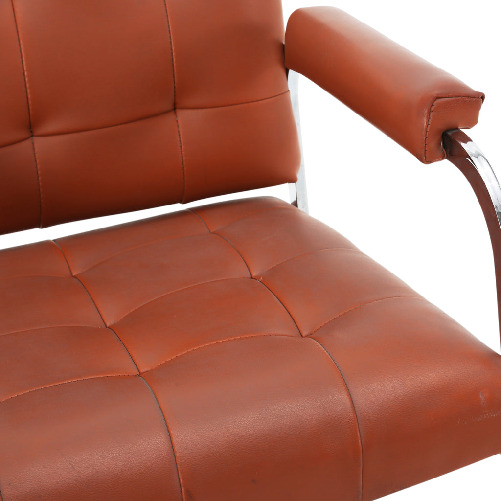 Brown Tufted Leather Cantilever Chrome Chair