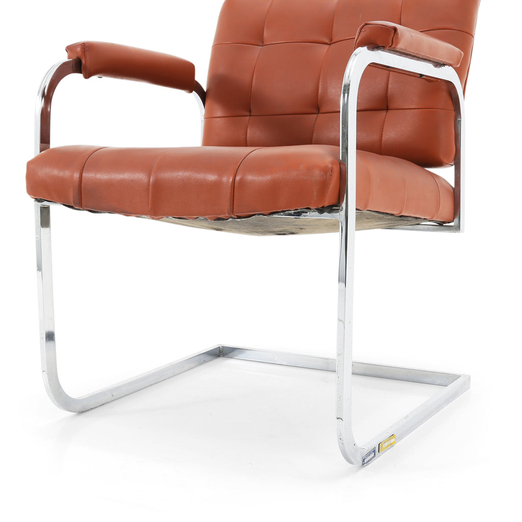 Brown Tufted Leather Cantilever Chrome Chair