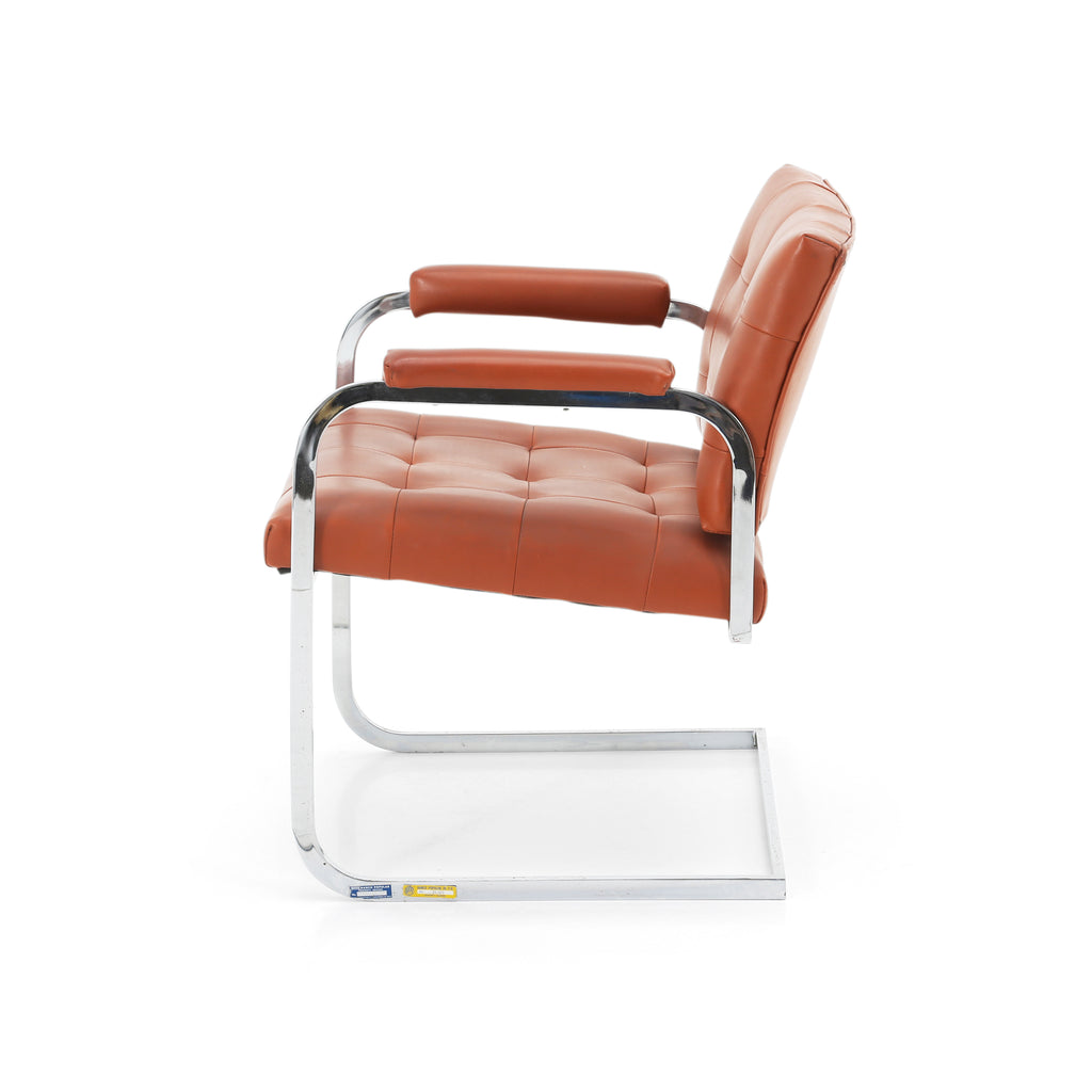 Brown Tufted Leather Cantilever Chrome Chair