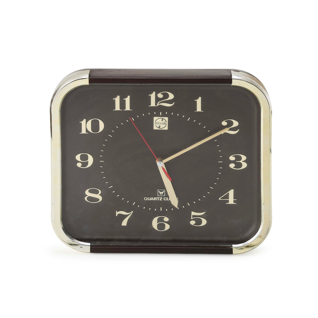 Telesonic Brown & Gold Square Quartz Wall Clock