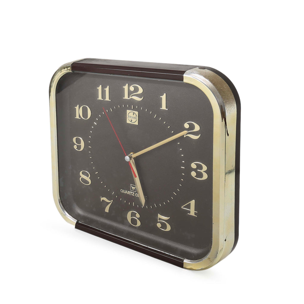 Telesonic Brown & Gold Square Quartz Wall Clock