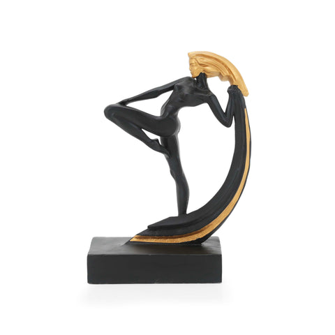 Heavy Black / Gold Art Deco Dancer Table Sculpture (A+D)