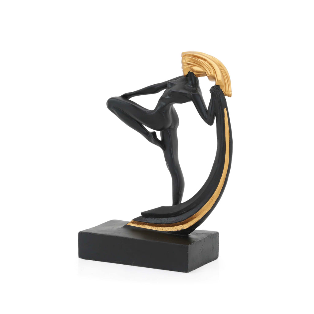 Heavy Black / Gold Art Deco Dancer Table Sculpture (A+D)