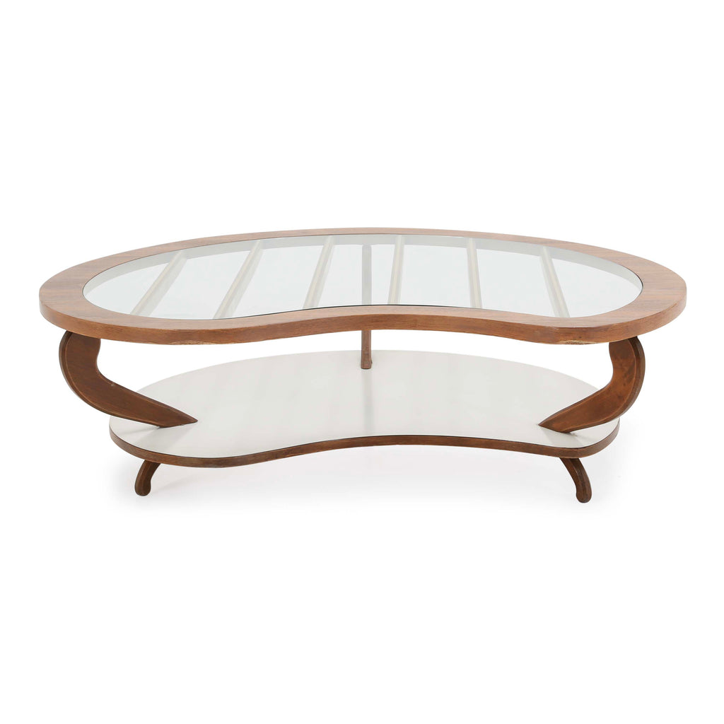 Wood / Glass / White Kidney Bean Coffee Table