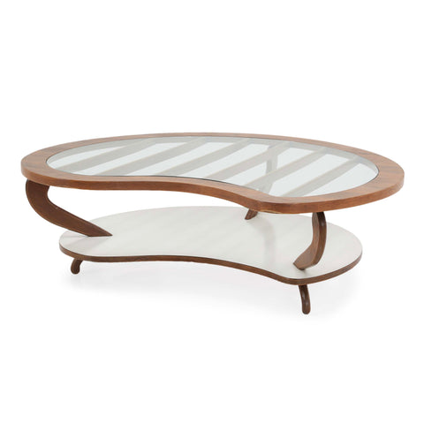 Wood / Glass / White Kidney Bean Coffee Table